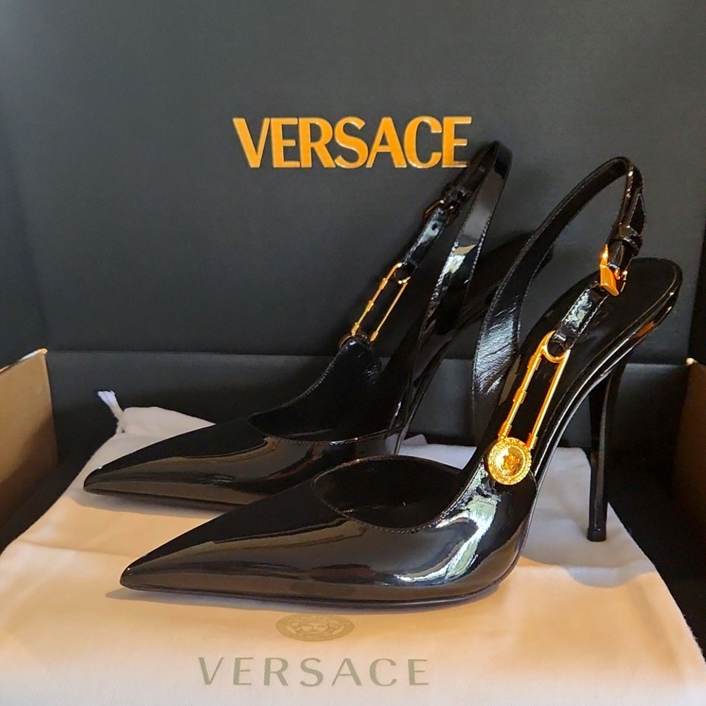 VERSACE Safety Pin Slingbacks 39.5 / 9.5 Brand New w/Tags.